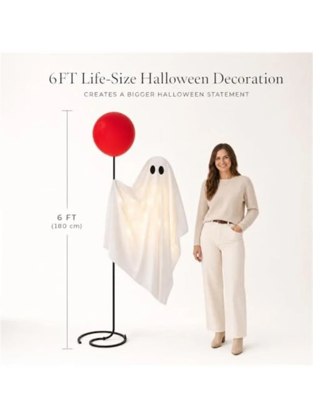 Halloween Decorations Outdoor, 6 FT Life Size Ghost with Red Balloon